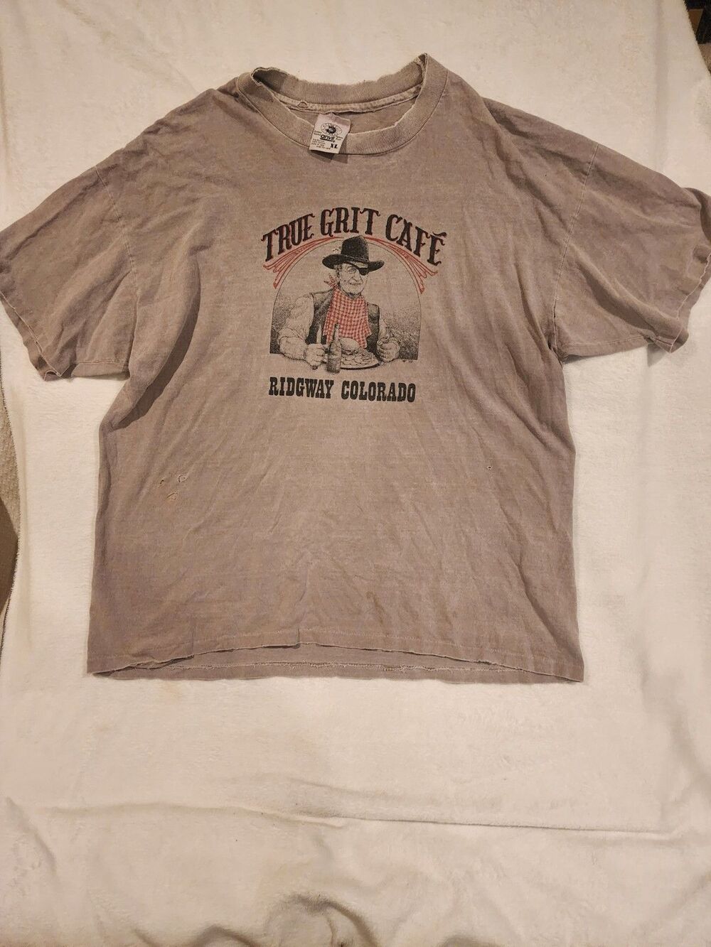 Vintage John Wayne Shirt Mens Large Tan True Grit Cowboy Western Movie Actor